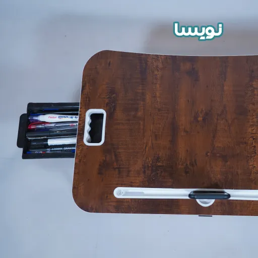 میز تحریر Mdf(70در50)ارتفاع 32cm تاشو طرح چوب صادراتی نوار و قطعات پلاستیکی مشکی