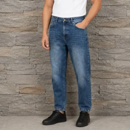 شلوار جین مردانه مام فیت آبی سایز 44 تا 50 رنگ و سایز 44