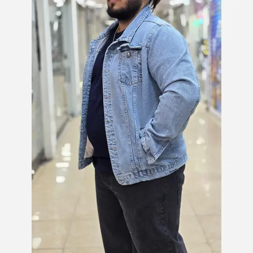 کت جین مردانه سایز بزرگ پارچه ترک بدون کش در رنگبندی متنوع سایز XL تا 4XL سایز XXXXL ابی معمولی