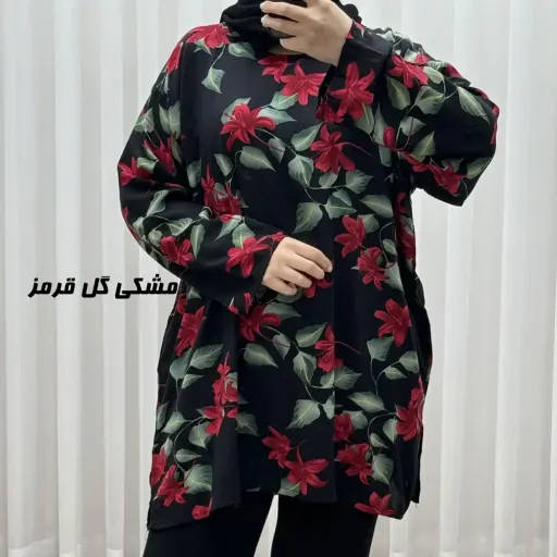 تونیک نخی زنانه طرحدار فری سایز مناسب تا سایز 52 گزینه ها مشکی نارنجی