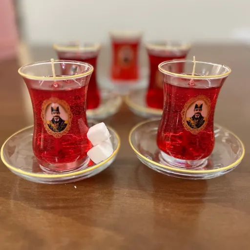 شمع چای استکان کمر باریک لبه طلایی قند پهلو