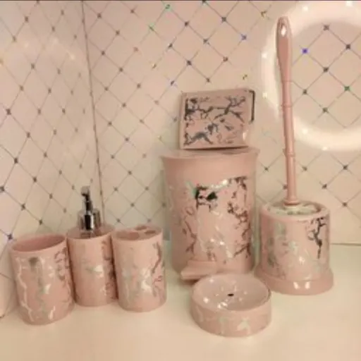 ست سرویس بهداشتی 7 پارچه ماربل رنگ کالباسی یا کرپ نقره ای