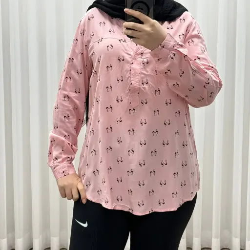 شومیز نخی وارداتی مدل فلامینگو کد 1363 فری سایز تا 50 تنخور شیک و راحت چهارفصل گزینه ها صورتی