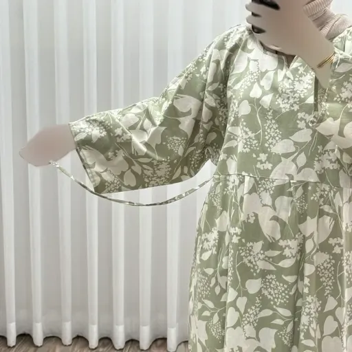 پیراهن ساحلی زنانه لینن طرحدار فری سایز مناسب تا سایز 50 با کمربند گزینه ها سرمه‌ای