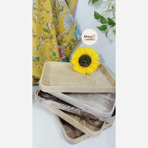 سینی مستطیل  رنگ کرم قهوه ای _سفید ورگه دار