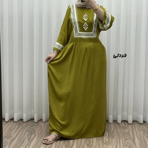 پیراهن نخی زنانه مدل پادمیرا فری سایز مناسب تا 48 همراه با کمربند گزینه ها سفید