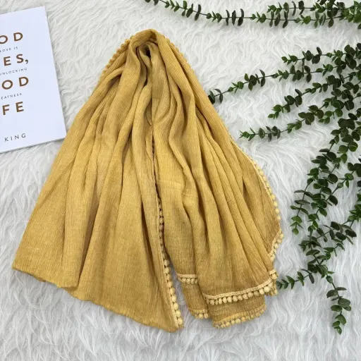 شال نخی لب عدسی ساده وارداتی برشکا قواره 200x80 سانتیمتر کرم رنگ گزینه ها خردلی