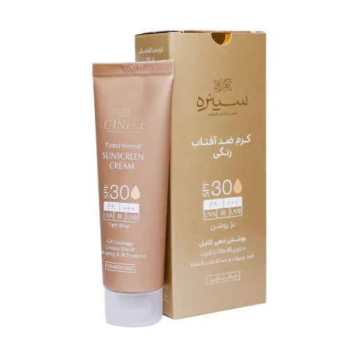 کرم ضد آفتاب سینره SPF30 | تعداد در بسته 1 | رنگ بژ طبیعی | سایز 50 میلی لیتر | سن مصرف بزرگسال | شرکت سازنده لابراتوارهای داروهای گیاهی طبیعت زنده | کد بهداشتی 56/18918 | کشور سازنده ایران | مناسب برای انواع پوست | نوع محصول کرم | نوع محفظه تیوپ پلاستیکی