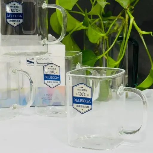 استکان پیرکس مربع طرح دسته رنگی