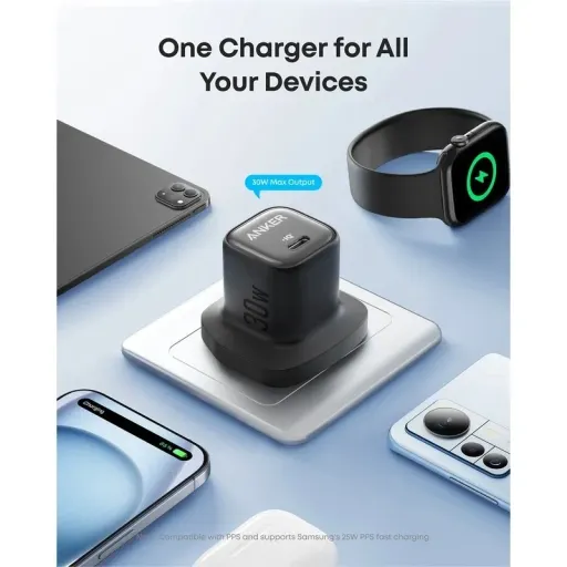 شارژر دیواری انکر Zolo A2698اورجینال 30 وات فست شارژ USB-C با گارانتی  رنگ مشکی