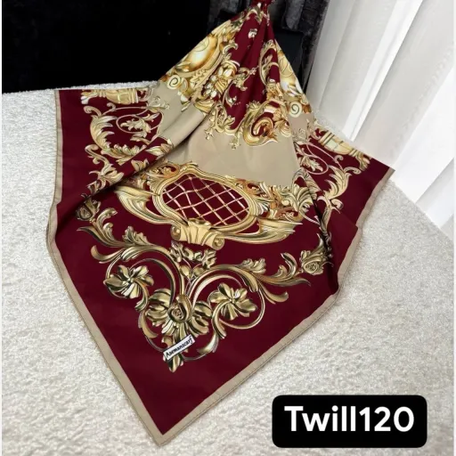 روسری توییل قواره 120 تور تاج رنگ زرشکی