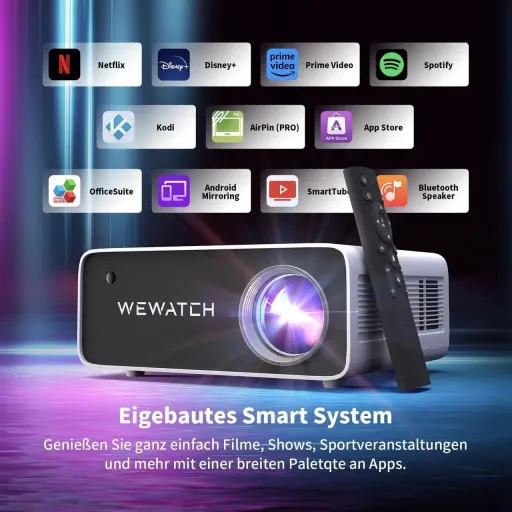 ویدیو پروژکتور هوشمند آندروید WEWATCH مدل V51 Pro تصویر 400 اینچ،