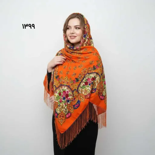روسری ترکمن اصل ترکیه قواره بزرگ جنس نخی ریشه دستباف چهار فصل کد 1399