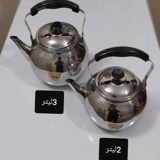کتری استیل 2 لیتری استیل نگیر وفا(قوری 2 لیتر) دسته بالا طرح خمره ای