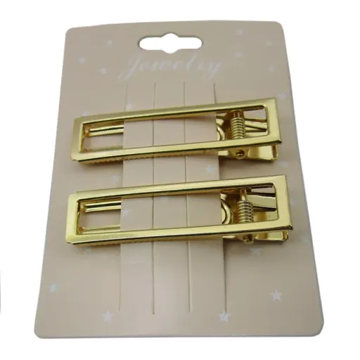 گیره مو طرح مستطیل کد Elin-140 بسته 2 عددی رنگ طلایی براق
