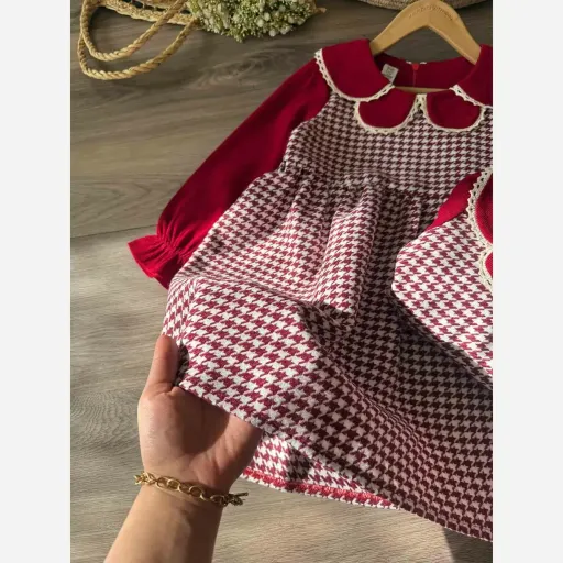 پیراهن دخترانه پشمی و مخمل کبریتی مناسب 2 تا 6 سال گزینه ها 4