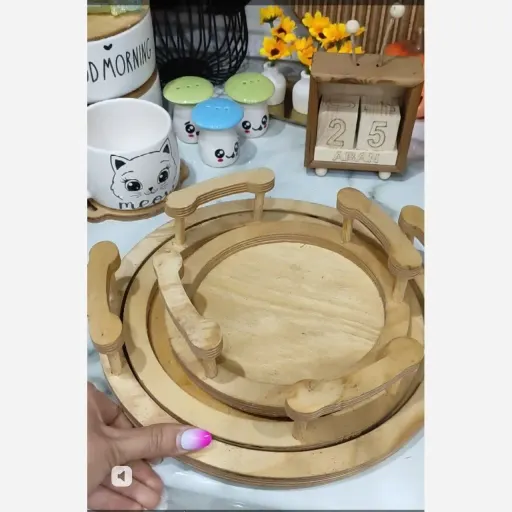 سینی چوبی سه تایی طرح گرد 