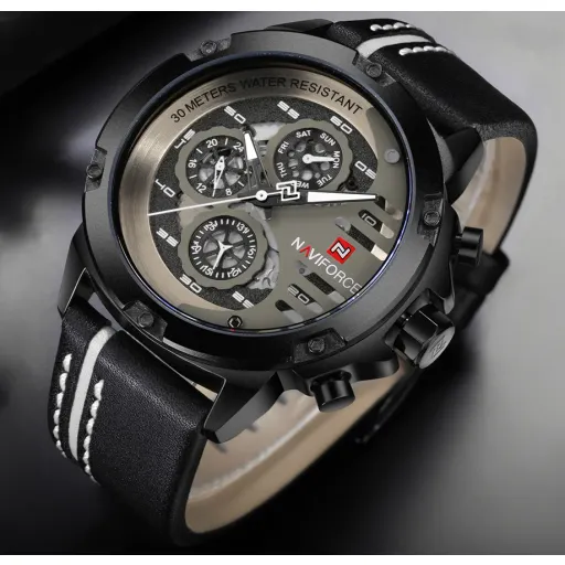 ساعت مچی ناوی فورس Naviforce NF 9110 BWB بند چرمی