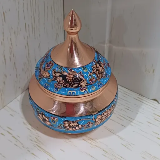 قندان کوچک میناکاری و الماس تراشه