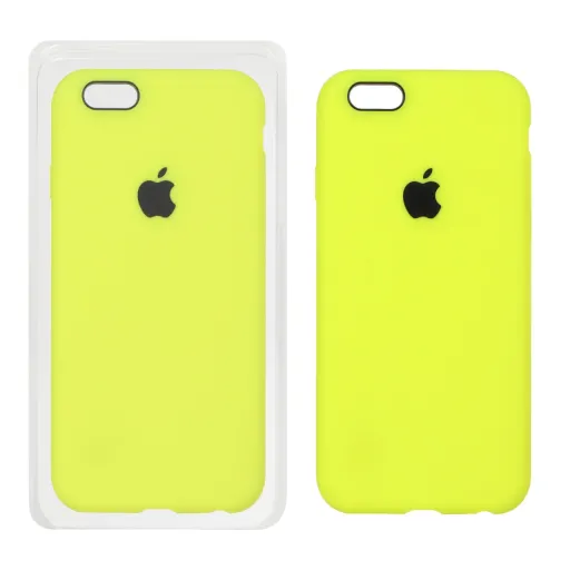 قاب سیلیکونی درجه یک پاک کنی محافظ لنزدار اورجینال اپل آیفون Apple iPhone 6 / iPhone 6s - زرد فسفری (پک اصلی)