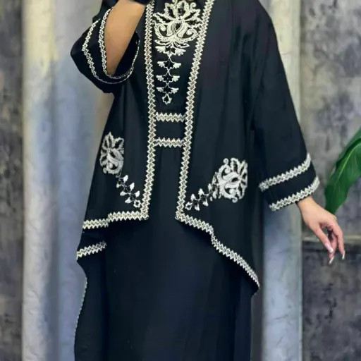 مانتو زنانه رویه و سارافون گلدوزی شده پارچه کرسپو سایز1و2 مناسب تا 48 رنگبندی 4 رنگ مانتو زنانه رویه و سارافون دخترانه  رنگ و سایز کرم سایز 1