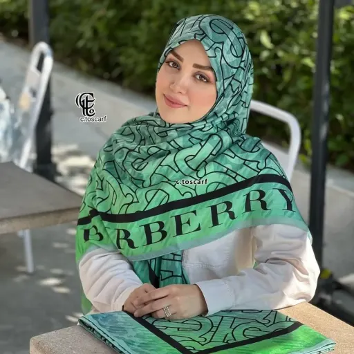 شال روسری نخی کاستوم سیتو طرح بنیت 140 سانتی متری سبز آرامش بخش