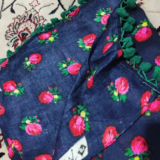 شال موهر نخ پاکستانی گل ریز سورمه ای مناسب چهار فصل سبک و خاص