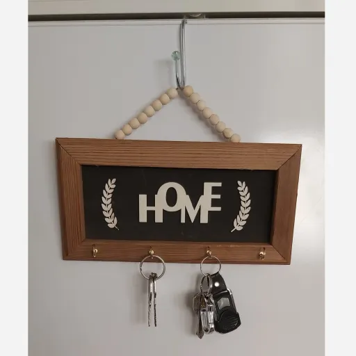 جا کلیدی چوبی تابلو تکست ترمو طرح HOME ابعاد28در14