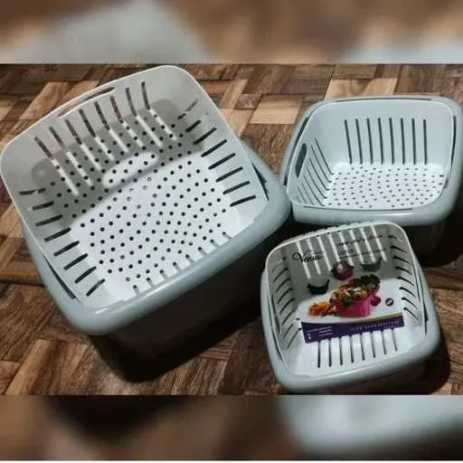 ست آبکش و لگن 6تایی لوتوس پلاسکو (3لگن+ 3آبکش)سایز کوچک خانگی یا مسافرتی(6 عدد باهم) رنگ کرم