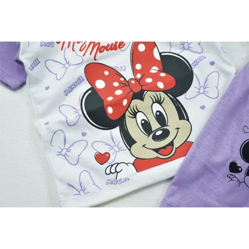 ست تیشرت و شلوارک راحتی دخترانه طرح میکی موس جنس اسپان گزینه ها صورتی | سایز 3تا4سال(سایز40)