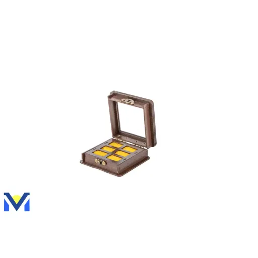 جعبه انگشتری چوبی 6 عددی با قفل و لولای فلزی (طرح خاتم)