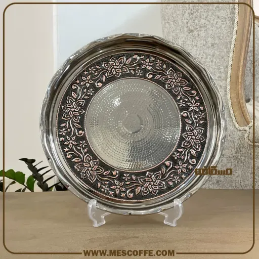 جدیدترین سینی مجمع مسی کروم بزرگ(الماستراش گل یاس/کد1992)