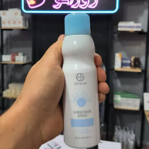 اسپری ضدآفتاب استلین فوق سبک آبرسان و ضدلک بیرنگ 180میل Estelin Ultra-Light Hydrating Invisible Sunscreen Spray SPF50 ++