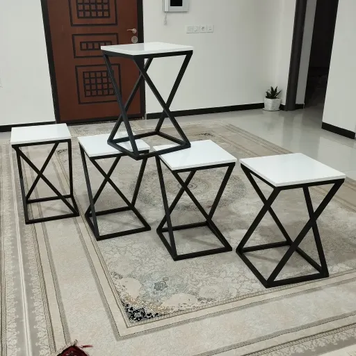 صندلی اپن پایه کج،ترکیب چوب و فلز ، صندلی کانتر (پس کرایه)