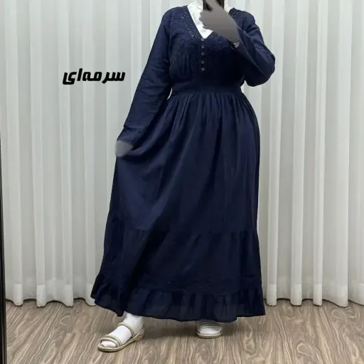 پیراهن ساحلی زنانه آستین بلند نخی تافته فری سایز مدل سلن دکمه دار آستردار گزینه ها کرمی