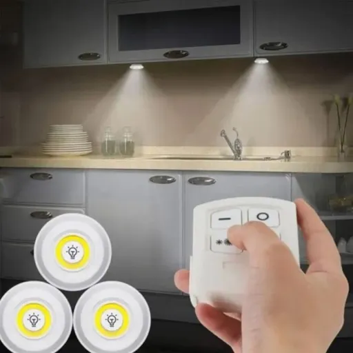 چراغ زیر کابینتی (پنل LED) ریموت دار بی سیم 3 عددی تنظیم نور