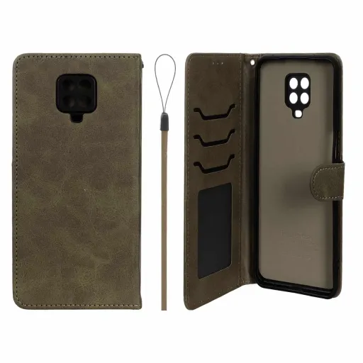 کیف موبایل جاکارتی مگنتی درجه یک داخل خز MNC Plus مدل Xiaomi Redmi Note 9S / Redmi Note 9 Pro / Redmi Note 9 Pro Max رنگ سبز زیتونی