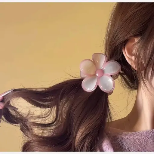 پک کلیپس شکوفه  رنگ صورتی دور نقره ای