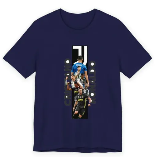تیشرت آستین کوتاه مردانه یقه گرد طرح فوتبالی کریستیانو رونالدو کد 127 سایز سرمه ای - XXL