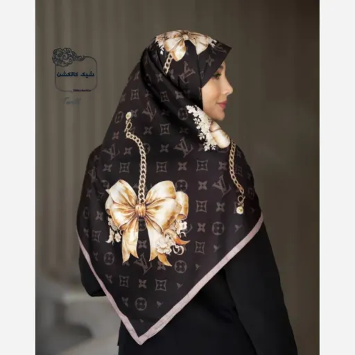 روسری ابریشم توییل روبان طلایی الوینه