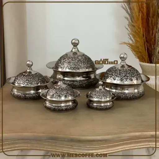 سرویس پذیرایی مسی کروم(مدل گل رز بدون پایه/برند سویل) | نوع محصول بدون درب | سایز سایز2