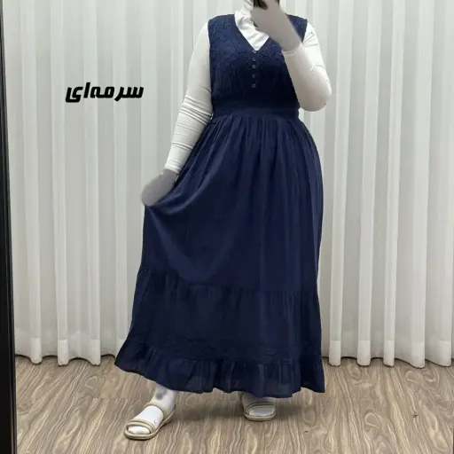 پیراهن ساحلی زنانه مدل سلن جنس نخ تافته سنگشور فری سایز آستردار گزینه ها سبز