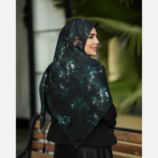 روسری نخ گلوریا سنگی رگه سبزنارنجی