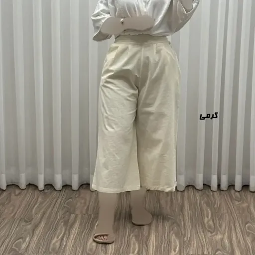 شلوار واید لنین زنانه فری سایز مناسب تا سایز 46 گزینه ها مشکی