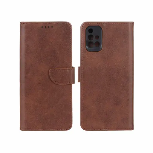 کیف موبایل چرمی جاکارتی مگنتی محافظ لنزدار سامسونگ Samsung Galaxy A71 رنگ سرمه ای (درجه یک داخل خز)