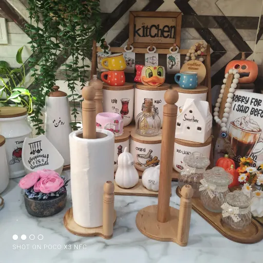جا دستمال رولی چوبی با کیفیت 
