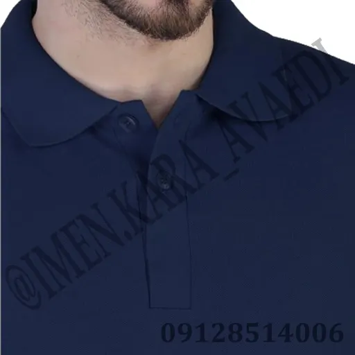 تی شرت رنگ سرمه ی جودون یقه دار کشی سایز بندی دارد L