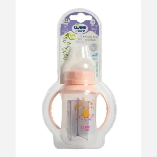 شیشه شیر کودک گرد دسته دار کد B315 صورتی 150ml وی کر