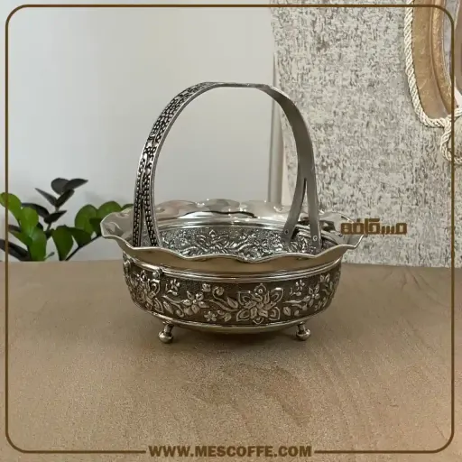خرید سبد پذیرایی مسی کروم(مدل گل یاس/کد2004)