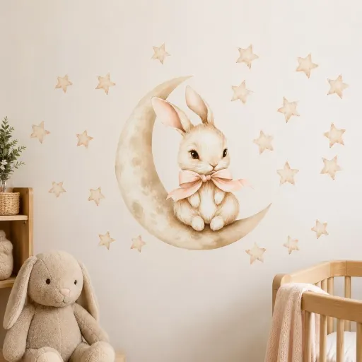 استیکر دیواری اتاق کودک - خرگوش زیبا روی ماه - کد W454 سایز کلی پک عرض 100 - ارتفاع 100 سانتیمتر